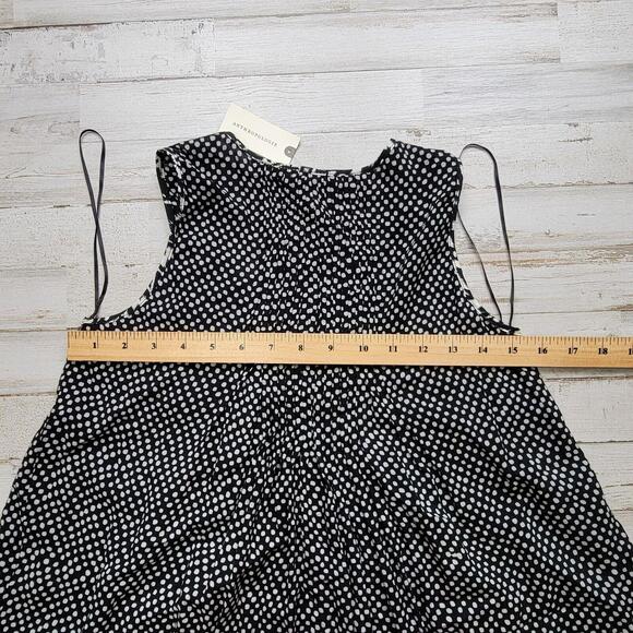 Ranna Gill Anthropologie Black Ruffled Polka Dot Sleeveless Embroidered Blouse 2 - Picture 6 of 8